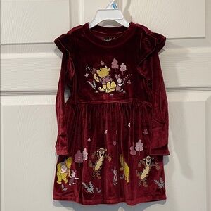 Adorable Burgandy Winnie the Pooh Embroidered Dress covered with His Friends NWT